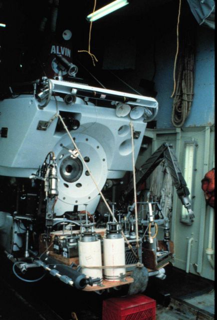 ALVIN loaded for sample collection dives in 2500 meters off New Jersey. Picture
