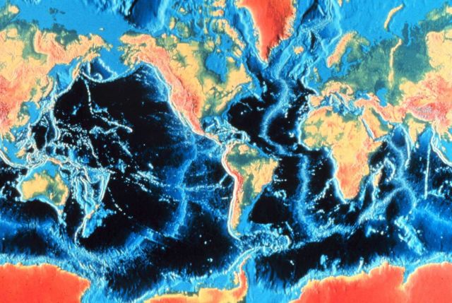Chart showing world's largest mountain range - the mid-ocean ridge system. Picture