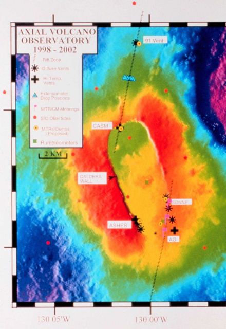 Axial Volcano, site of an observatory that monitors seismic activity. Picture