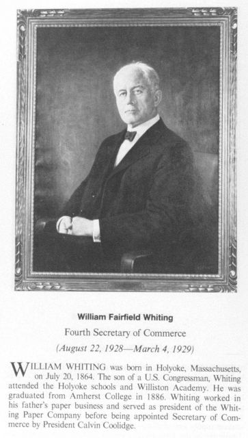 William Fairfield Whiting, 1864 - ,fourth Secretary of Commerce. Picture