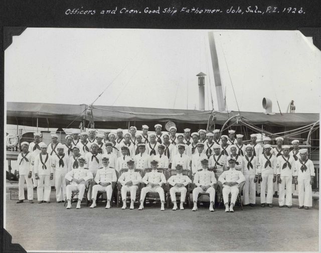 Officers and crew of the FATHOMER at Jolo, Sulu, Philippine Islands. Picture