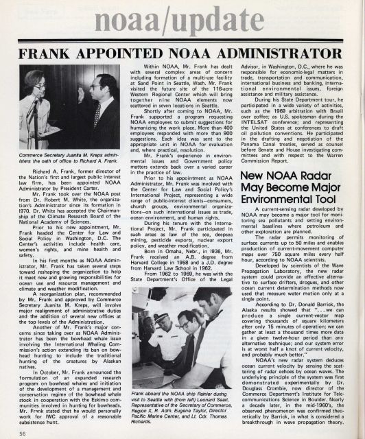 NOAA Magazine article on Richard Frank, second Administrator of NOAA. Picture