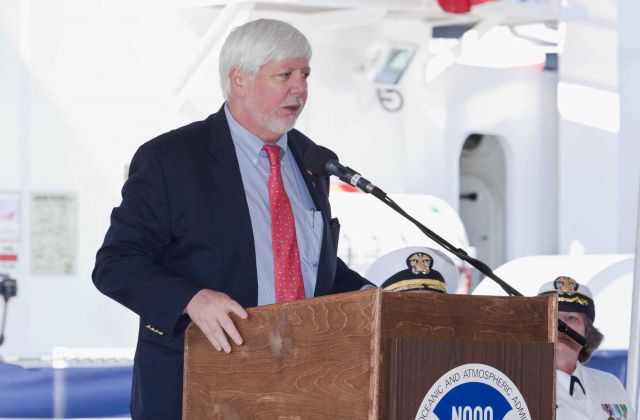 National Marine Fisheries Deputy Assistant Administrator John Oliver speaking at commissioning ceremony of NOAA Ship BELL M Picture