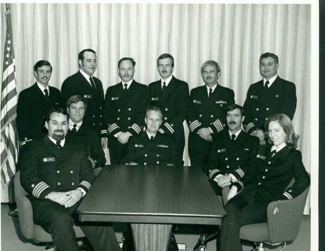 Meeting of NOAA Corps officers presided over by Rear Admiral Harley Nygren in center sitting Picture