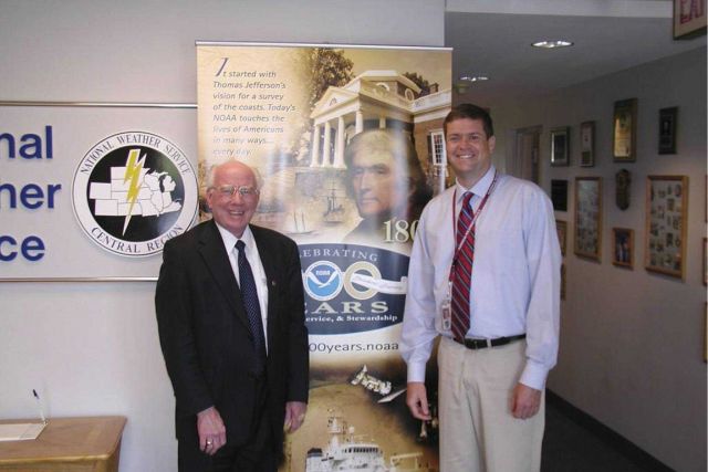 Repesentative Vern Ehlers (L) accepted a recent invitation to visit the National Weather Service Forecast Office in Grand Rapids Picture