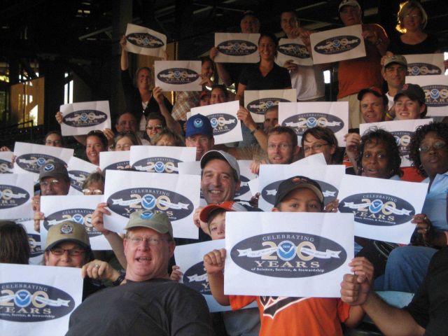 Decked out in NOAA logowear and commemorating the 200th Celebration, 58 NOAA employees headed to Baltimore to root for the hometeam -- and the Orioles Picture