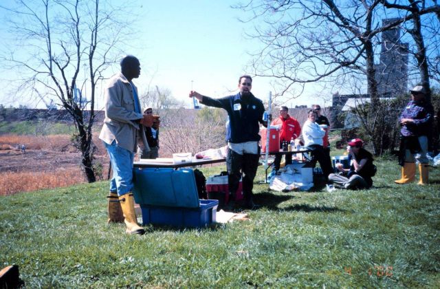 Glenn Page gives a lesson in water quality monitoring. Picture