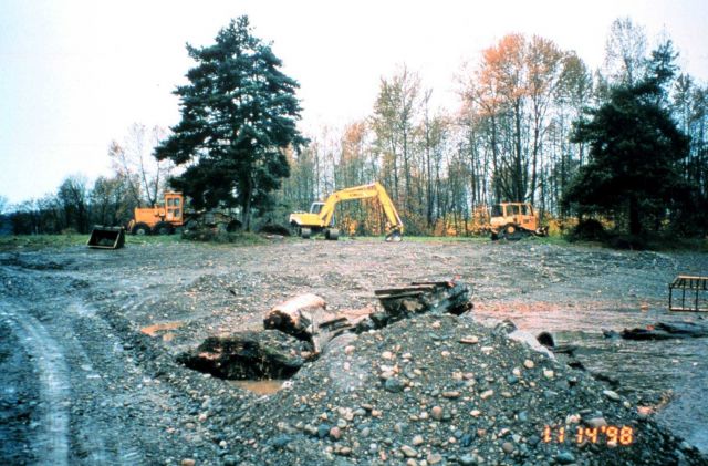 Construction equipment was moved out of the flood plain, after construction completed but before the November 4th flooding event that brought the chum Picture
