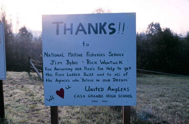 The sign thanking NOAA for its assistance in the construction. Picture