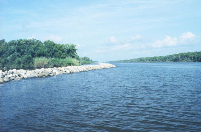 Rock dike along Intracoastal Waterway (GIWW). Picture