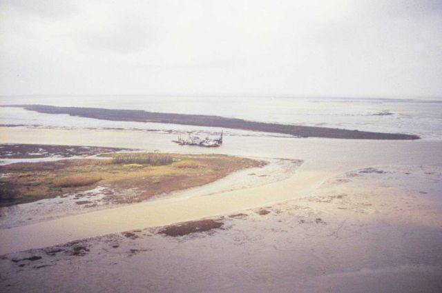 Hydraulic dredge in Castille Pass, looking to the west. Picture