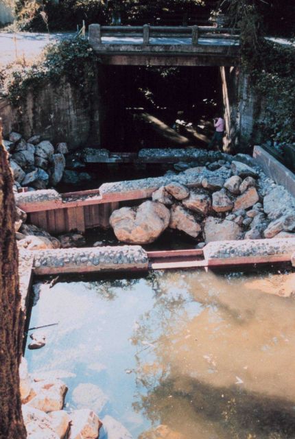 Looking downstream, nearing completion of the construction. Picture