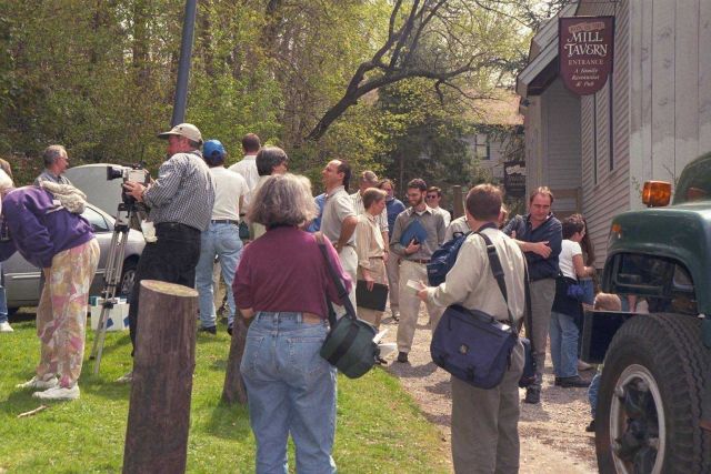 Hundreds of local townspeople gathered at the mill to watch the last transport of migrating fish past the dam and into their spawning grounds Picture