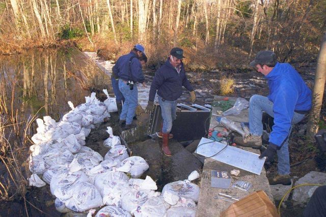 Contractors hired to complete the installation of the Alaskan Steep Pass fish ladder begin work. Picture