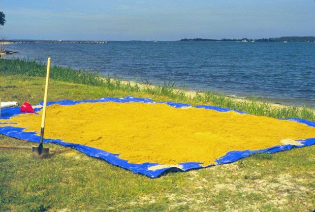 This project was conducted to determine if geotube material could be used to as suitable substrate for oyster spat. Picture