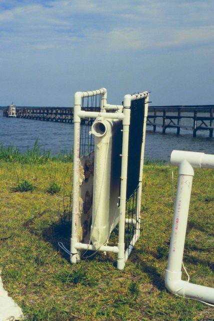 This project was conducted to determine if geotube material could be used to as suitable substrate for oyster spat. Picture