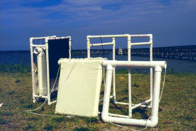 This project was conducted to determine if geotube material could be used to as suitable substrate for oyster spat. Picture
