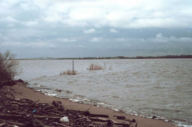 The Delaware River at Fort Mott, the bridge is the Delaware Memorial Bridge. Picture