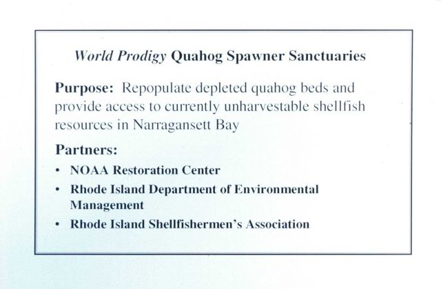 A slide that outlines the purpose of the quahog sanctuaries and its partners. Picture