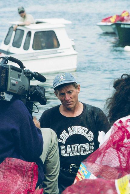 A local shellfisherman gives an interview in support of the restoration work. Picture