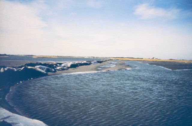 This images shows the big gaps in East Timbalier Island left after Hurricane Andrew passed through the area on August 6, 1992 Picture