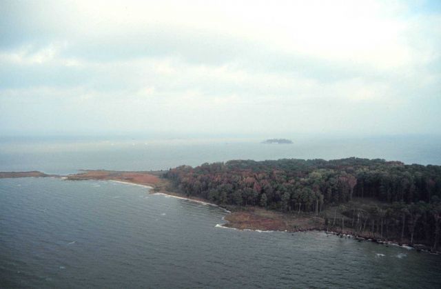 An aerial view of Coaches Island, Middle Poplar Island is seen in the distance. Picture