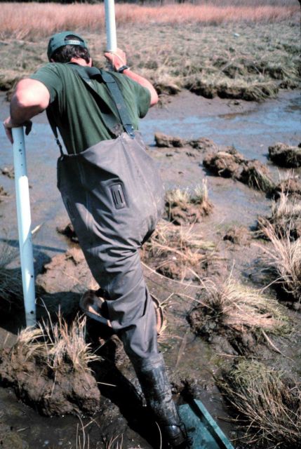 Dave Meyer tries to navigate a marsh using a 