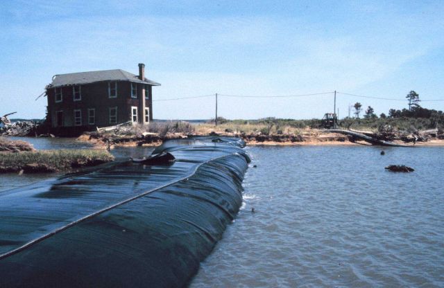 A geotube, made of black polypropylene, at Barren Island. Picture