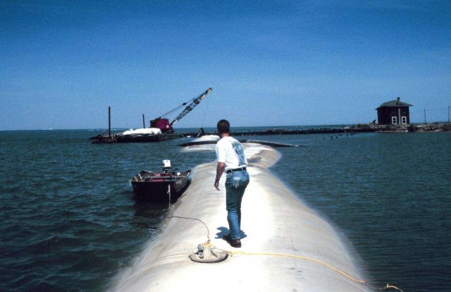A polyester geotube at Barren Island. Picture
