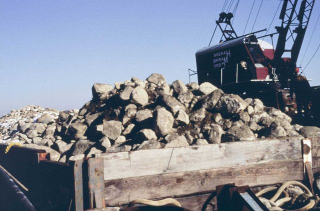 Reef construction material on the barge. Picture
