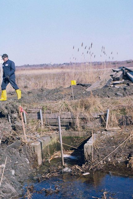 The old culvert prior to excavation on the upstream side of the road. Picture