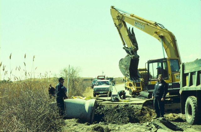 The second image that shows the construction phase of placing the new culvert at Sachuest Marsh Picture