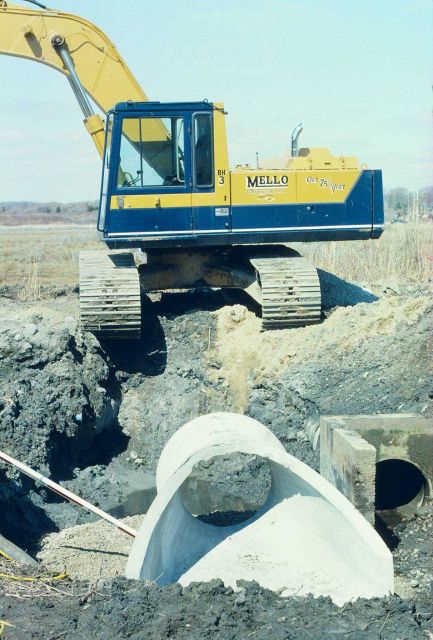 Another view of the new culvert after it was placed at the intersection of the main creek and the road at Sachuest Point Marsh. Picture