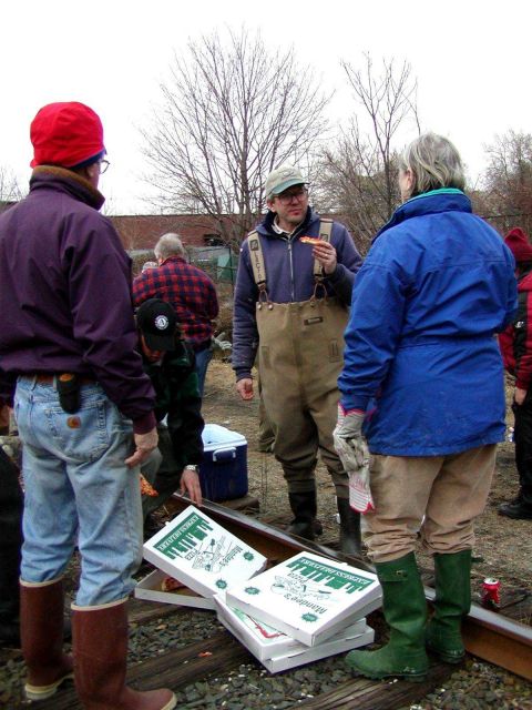 Volunteers take a hard-earned lunch break. Picture
