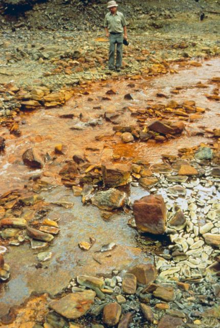 Blackbird Creek, iron contamination shows in the stream. Picture