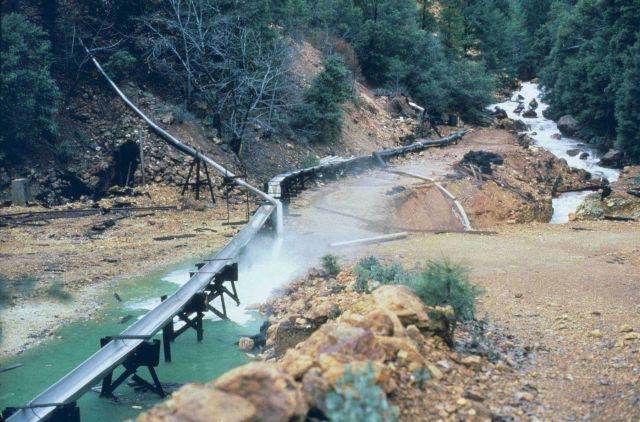 A flume used to collect contaminated drainage at Iron Mountain Mine. Picture