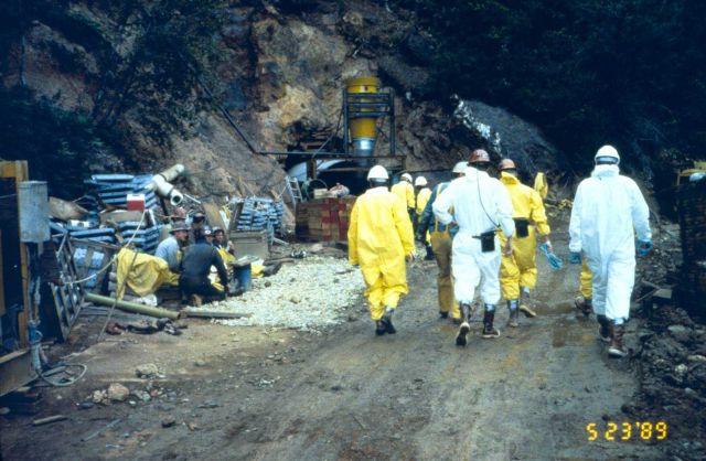 A group wears protective clothing as they enter one of the portals at Iron Mountain Mine. Picture