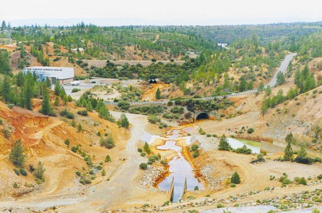 Looking downstream from the debris dam at Iron Mountain Mine. Picture
