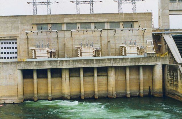 Keswick Dam on the Sacramento River, three generators. Picture