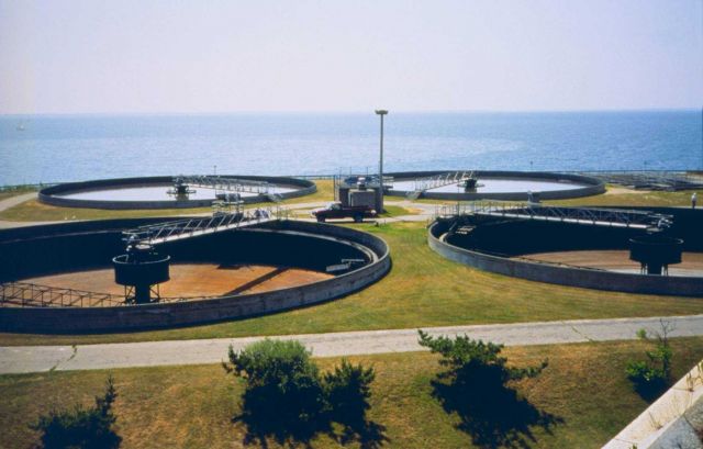 Sewage treatment plant settling tank at the southern tip of Clarks Point Picture