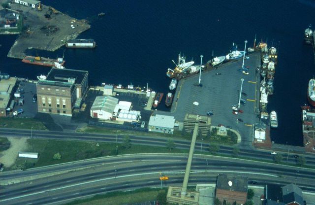 An aerial view of the Commercial Fish Pier in New Bedford Harbor, inner harbor, New Bedford side. Picture