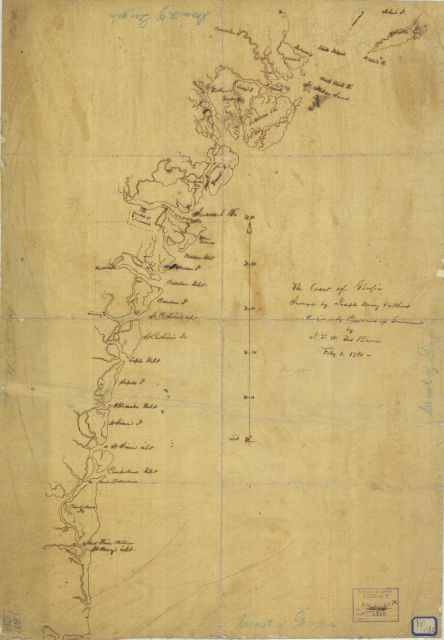 The Coast of Georgia, possibly original map but probably a tracing from British Admiral F Picture