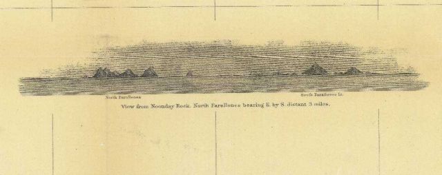 View of North Farallones from Noonday Rock on Chart of California coast from Point Pinos to Bodega Head first published in 1862, edition of 1866. Picture