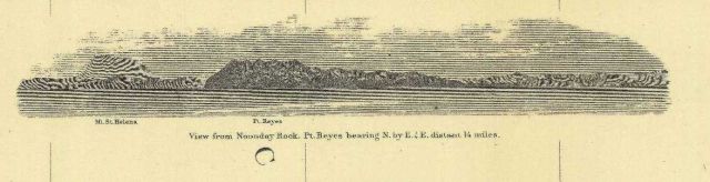 View of Point Reyes from Noonday Rock on Chart of California coast from Point Pinos to Bodega Head first published in 1862, edition of 1866. Picture
