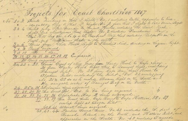 Title Block to Projects for Coast Charts outlining a projected series of charts from New York to Maine. Picture