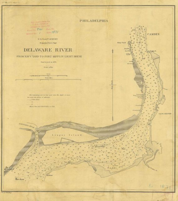Chart of Delaware River from Navy Yard to Fort Mifflin Light House under Benjamin Peirce superintendent. Picture