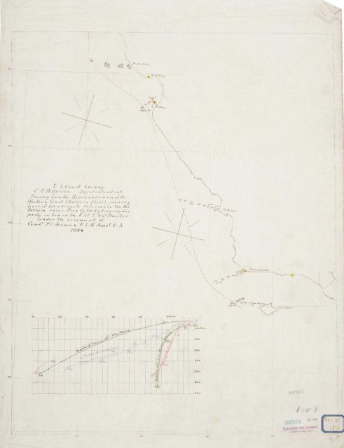 Tracing from the Reconnaisance of the Western Coast (Southern Sheet), showing lines of soundings to determine the 500 fathom curve Picture