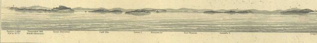 The western part of the view of the entrance to Boston by South Channel, showing Boston Light, Nantasket Hill, Middle Brewster, Great Brewster, Calf I Picture