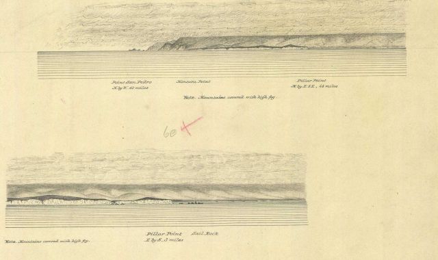 Coastal views of Point San Pedro, Montara Point, and Pillar Point south of San Francisco. Picture