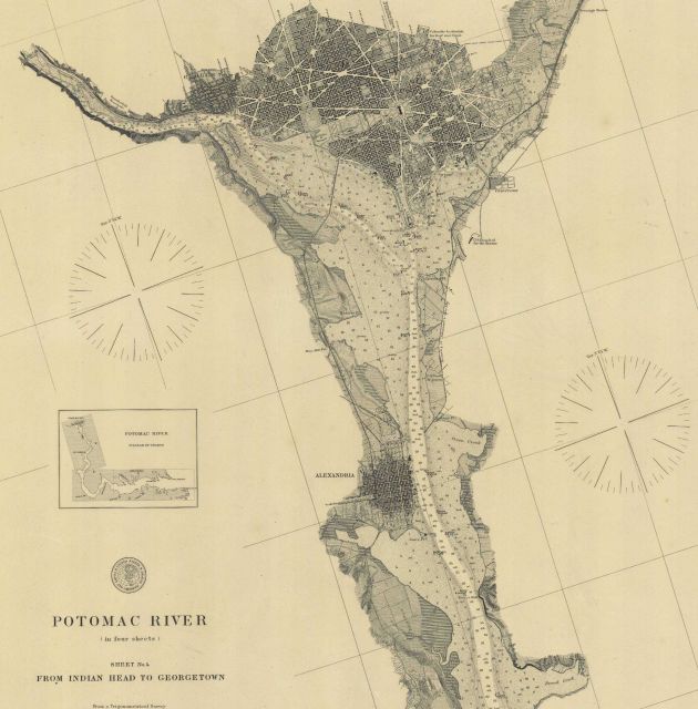 Section of nautical chart of the Potomac River from Indian Head to Georgetown showing street plans of Washington, D.C., and Alexandria, Virginia Picture
